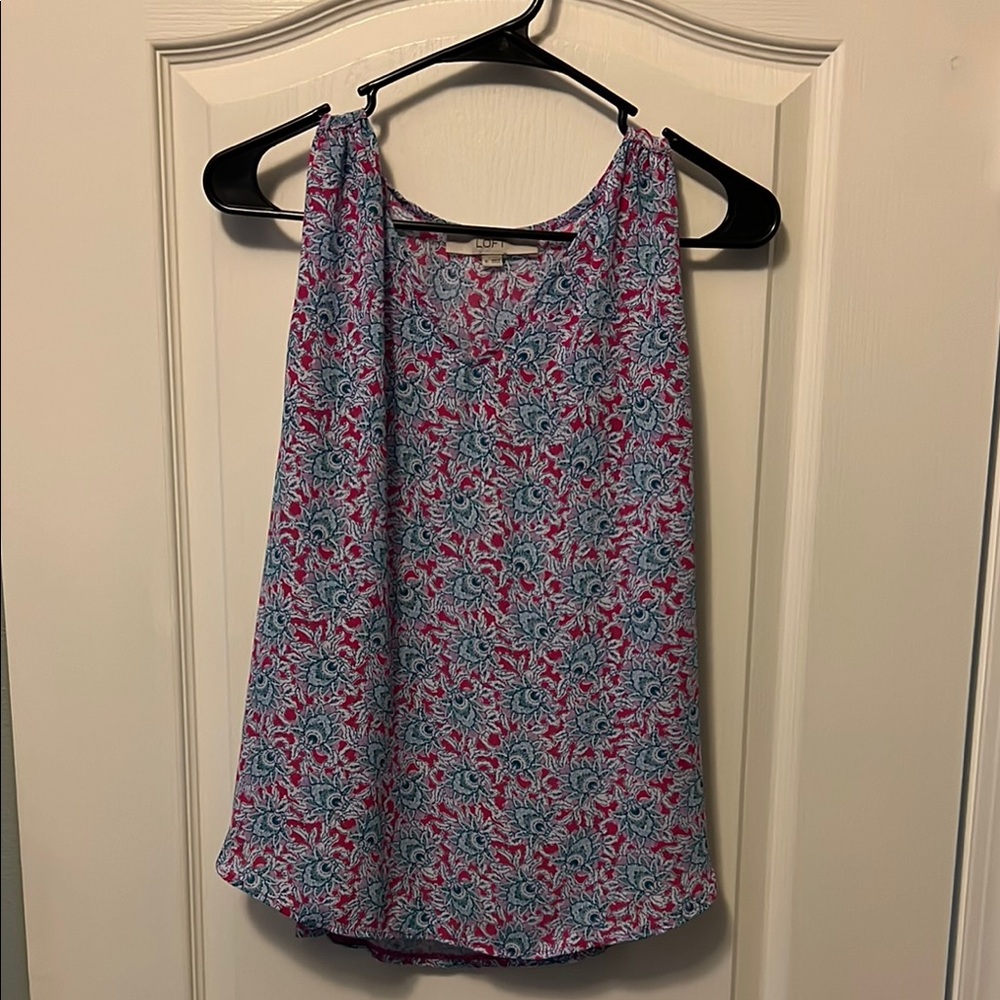 LOFT Pink and Green Tank Top Relaxed Fit